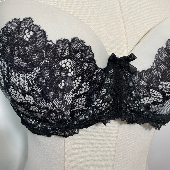 Victoria’s Secret Bra 36 C Strapless Push Up Padded White Black Lace Dream Angel - Picture 5 of 8